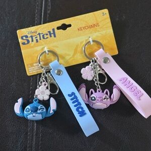 Disney Stitch and Angel Keychain Set - Blue and Pink